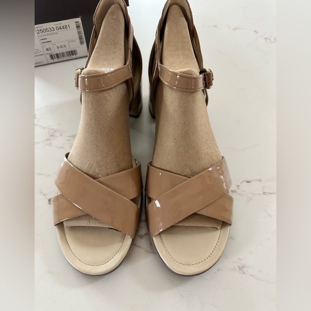 Ecco Block Heel Sandal Womens 9 Ginger EU 40 Open Toe Leather Strap Shoes